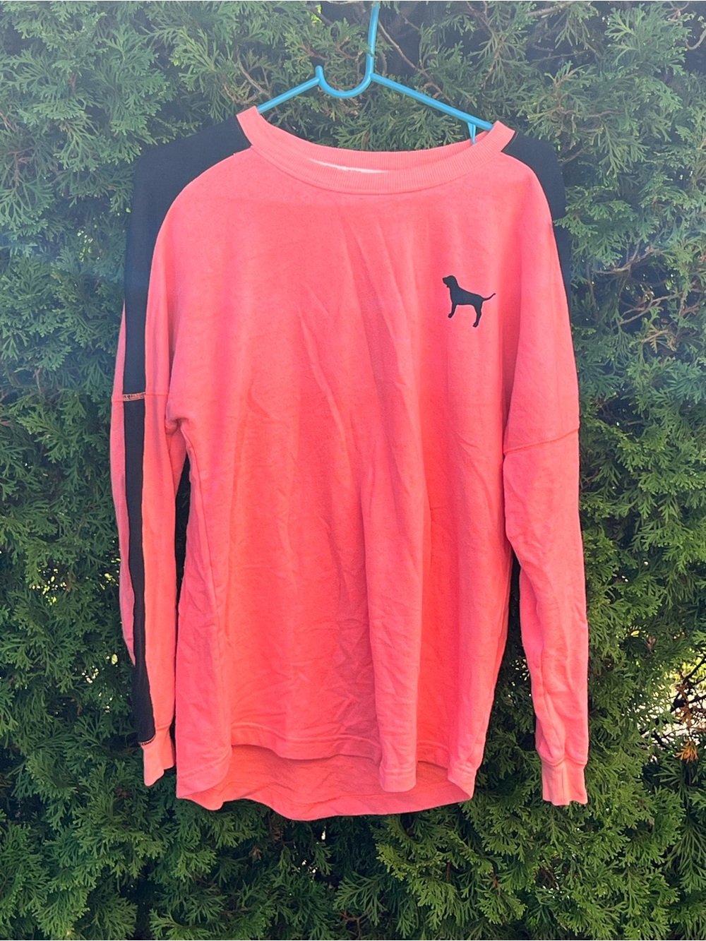 Victoria's Secret PINK Coral Crewneck with Black Sleeve Accents